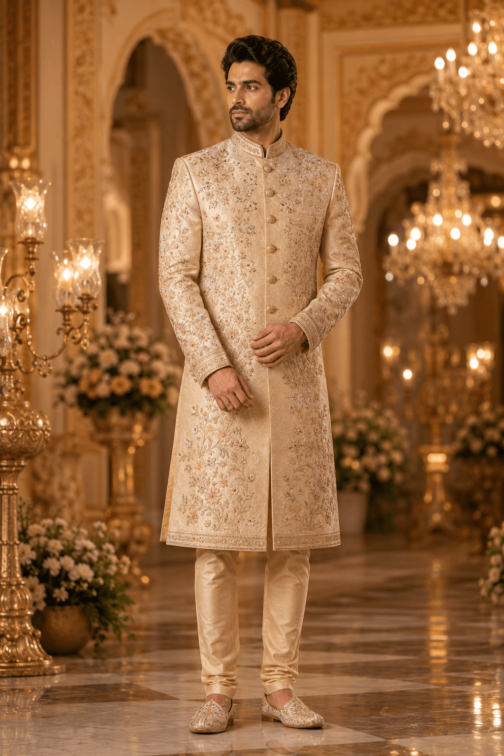Champagne Embroidered Sherwani