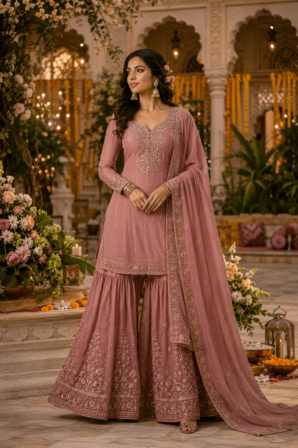 Dusty Rose Sharara Set