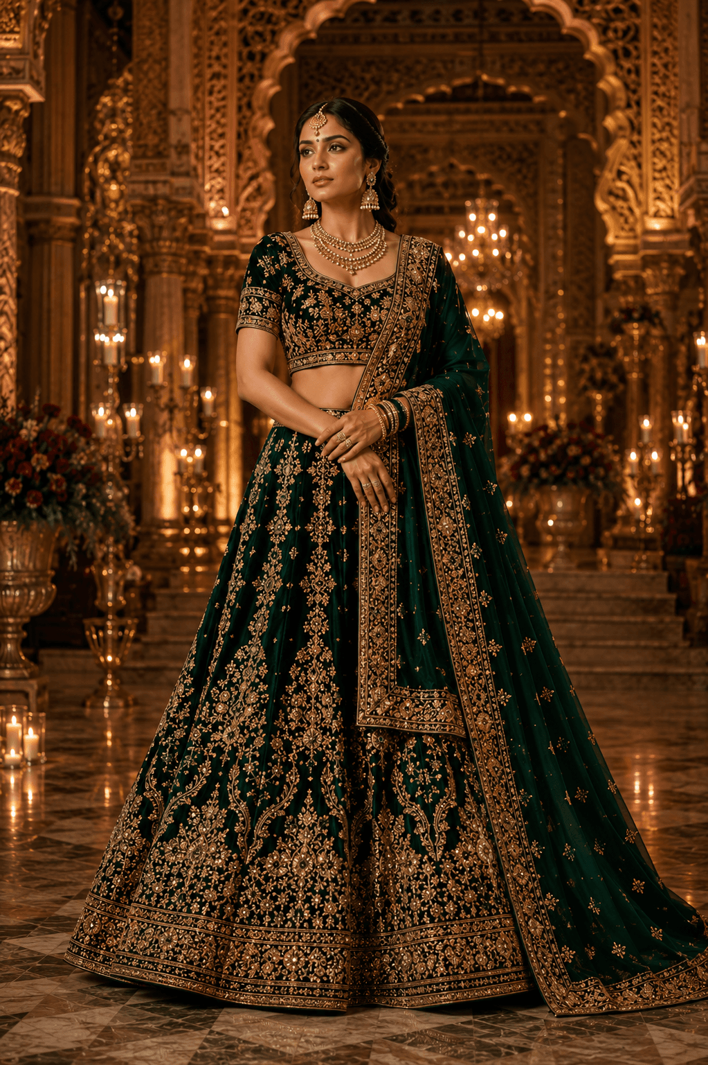 Emerald Velvet Lehenga